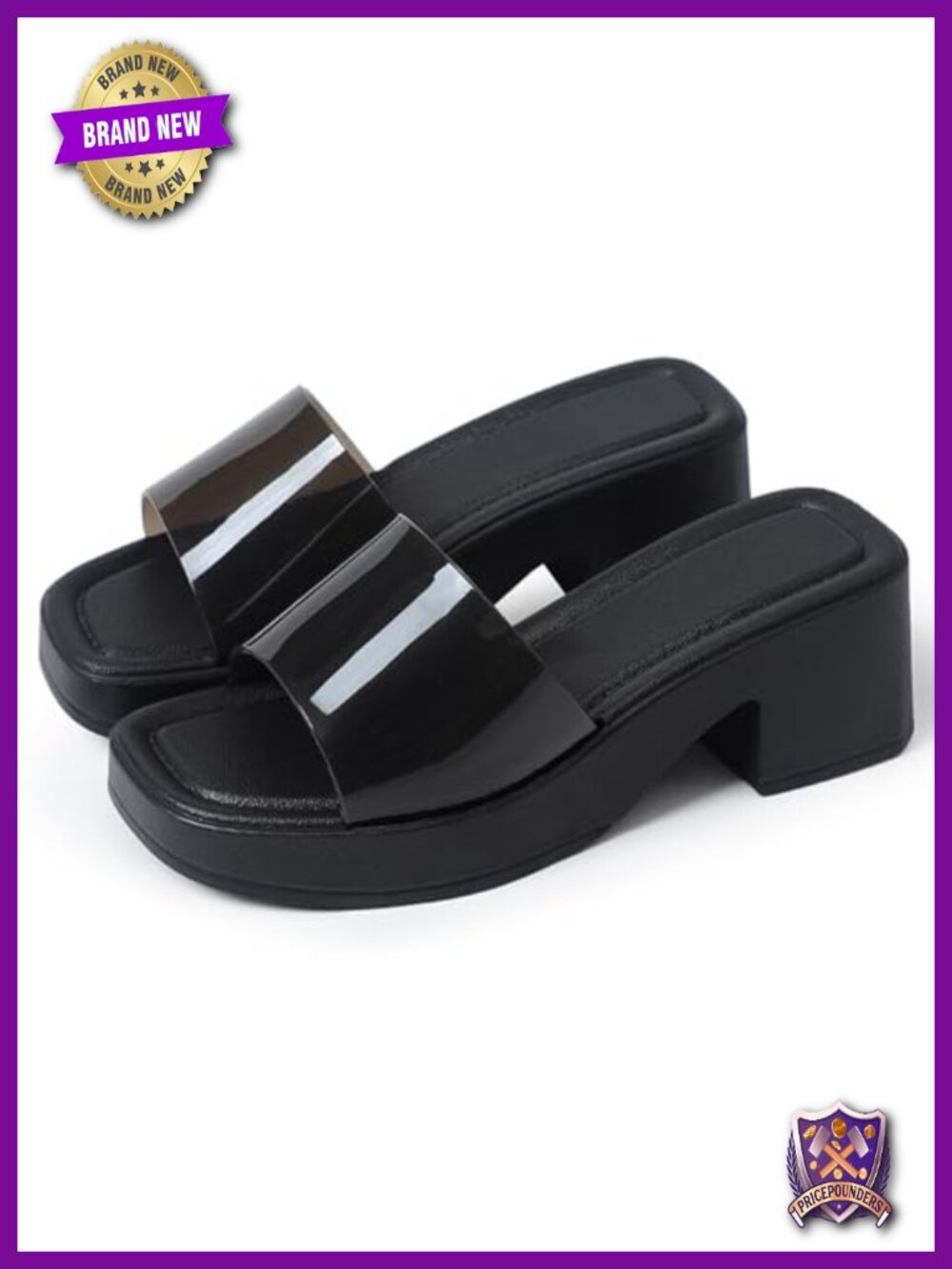 Women's Translucent Jelly Platform Chunky Heel Sandals Square Open Toe Slide